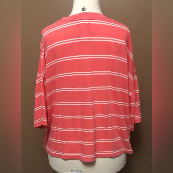 Billa Bong Oversized Pink with White Stripes Cropped Crewneck Tee - Picture 3 of 6
